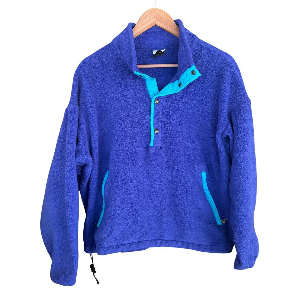 North Face Womens Vintage Fleece Jacket L Snap Blue Purple Outdoors Camp Hike - Picture 1 of 7